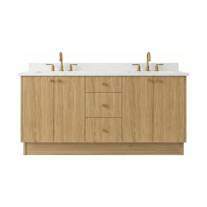 72" Natural Oak European Vanity with Quartz Top – Double Sink