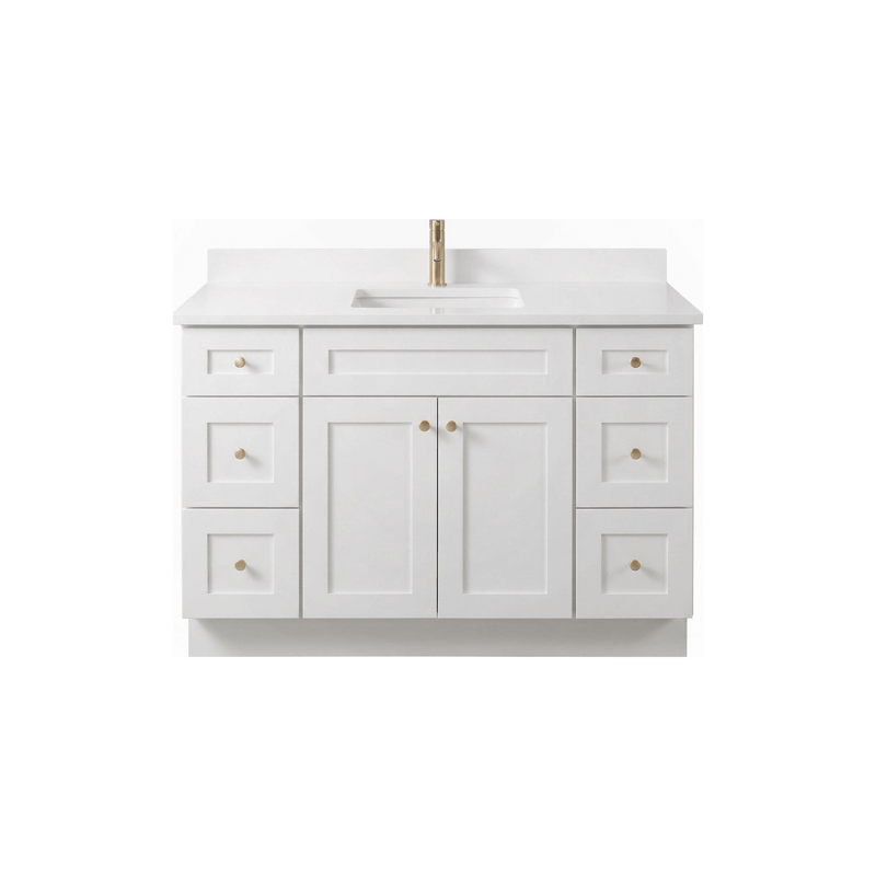 48" White Shaker Bathroom Vanity with Quartz Top – Single Sink