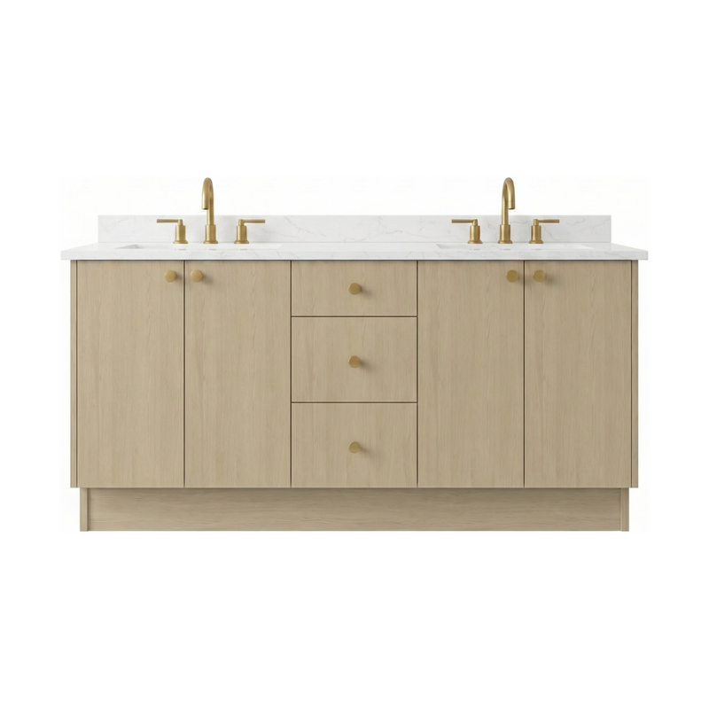 72" Desert Oak European Vanity with Quartz Top – Double Sink