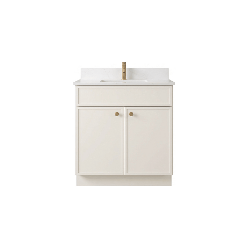 30" Off White Slim Shaker Bathroom Vanity with Quartz Top