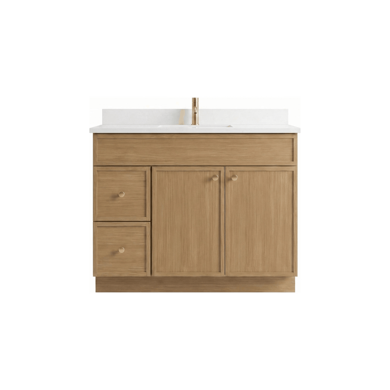 42" White Oak Slim Shaker Bathroom Vanity with Quartz Top