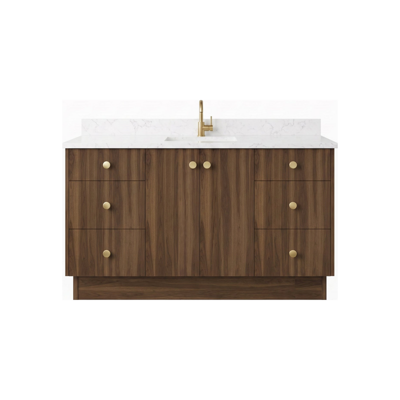 60" Smoked Walnut European Vanity with Quartz Top – Single Sink