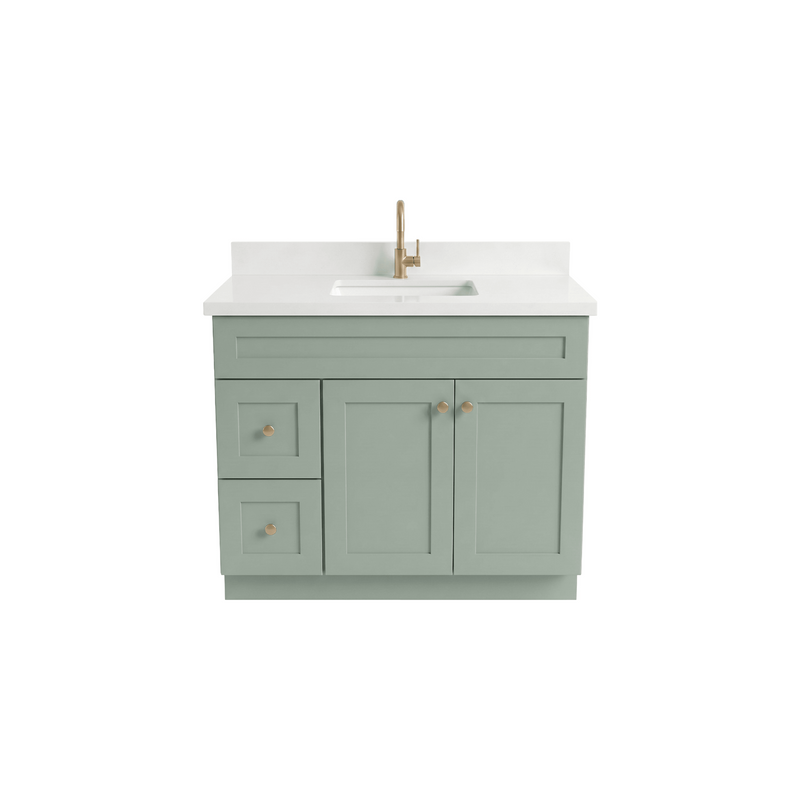 42" Olive Green Shaker Bathroom Vanity with Quartz Top – Single Sink