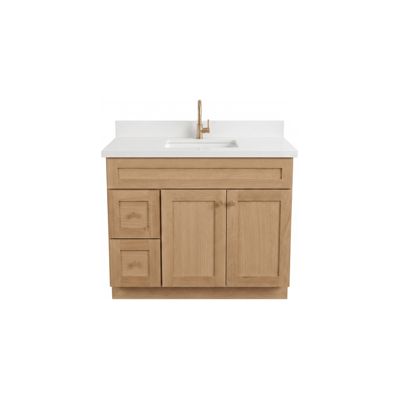 42" White Oak Shaker Bathroom Vanity with Quartz Top – Single Sink