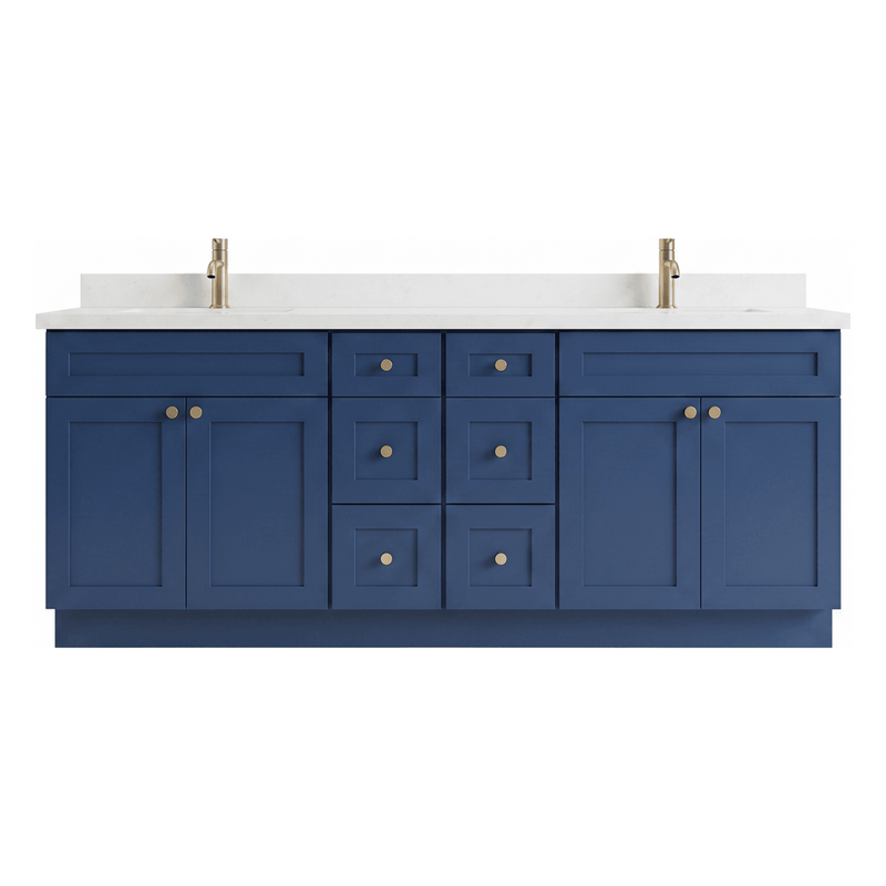 84" Navy Blue Shaker Bathroom Vanity with Quartz Top – Double Sink