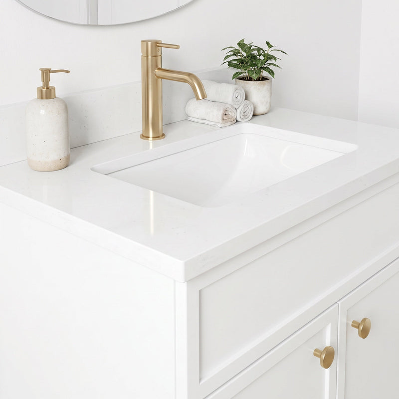 24" White Slim Shaker Bathroom Vanity with Quartz Top