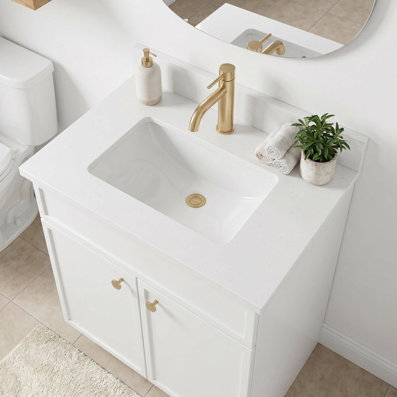 24" White Slim Shaker Bathroom Vanity with Quartz Top