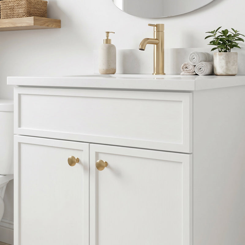 24" White Slim Shaker Bathroom Vanity with Quartz Top