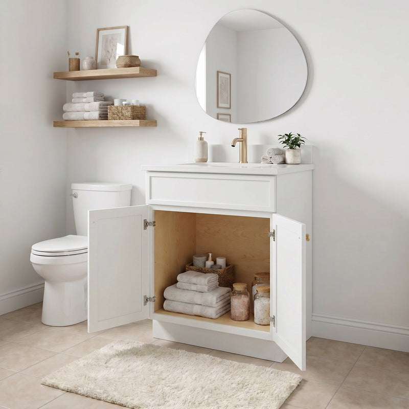24" White Slim Shaker Bathroom Vanity with Quartz Top