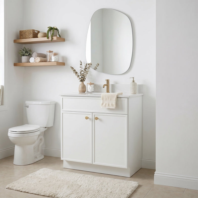 30" White Slim Shaker Bathroom Vanity with Quartz Top