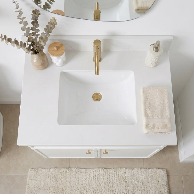 30" White Slim Shaker Bathroom Vanity with Quartz Top