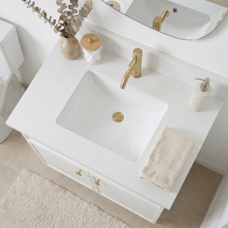 30" White Slim Shaker Bathroom Vanity with Quartz Top