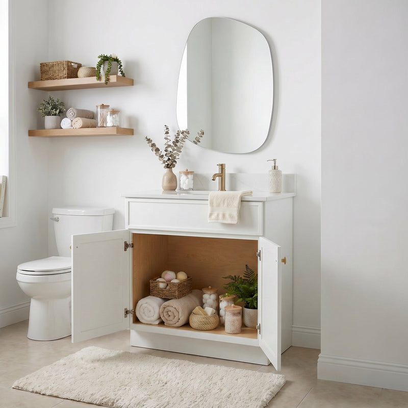 30" White Slim Shaker Bathroom Vanity with Quartz Top