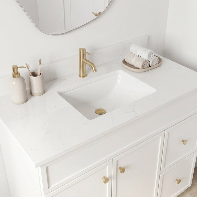 36" White Slim Shaker Bathroom Vanity with Quartz Top