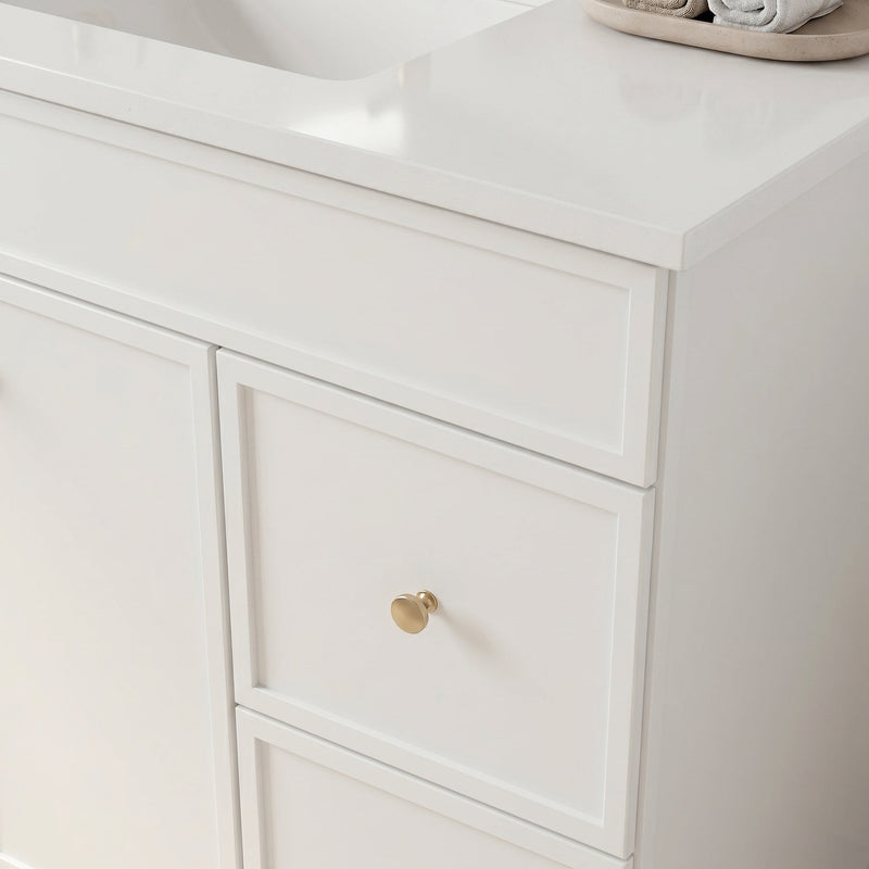 36" White Slim Shaker Bathroom Vanity with Quartz Top