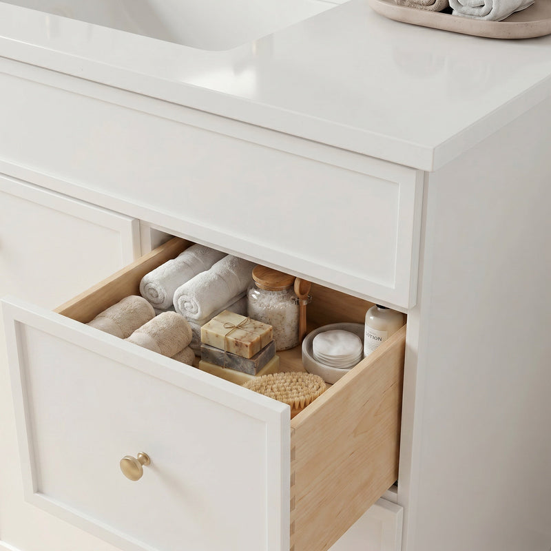 36" White Slim Shaker Bathroom Vanity with Quartz Top