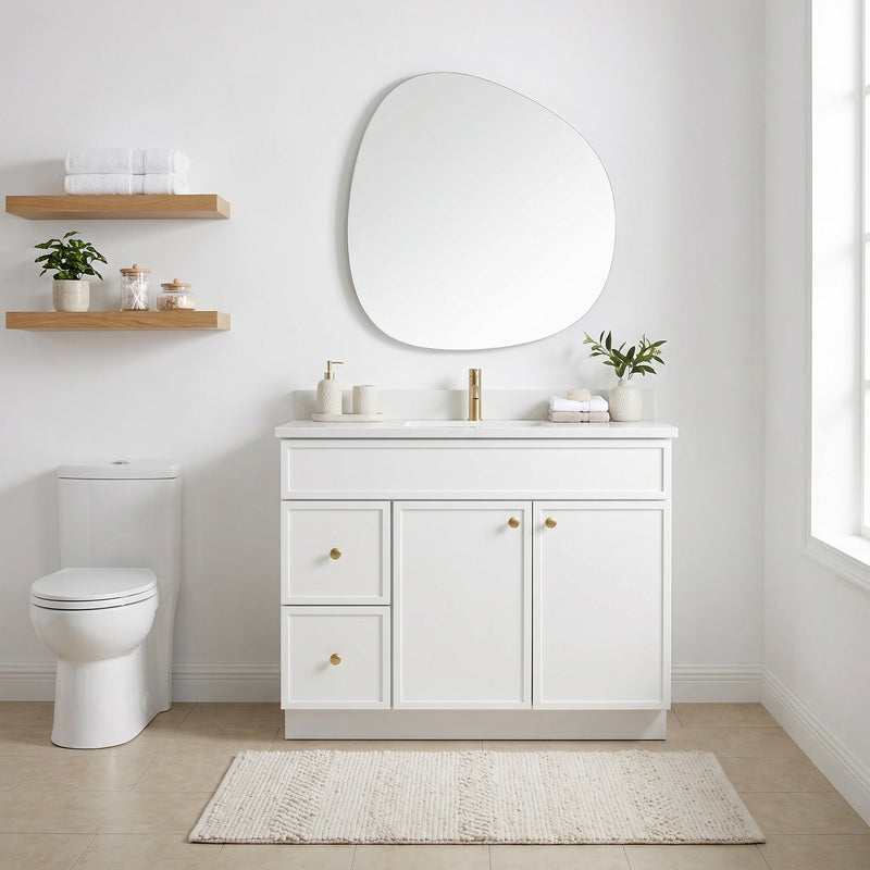 42" White Slim Shaker Bathroom Vanity with Quartz Top
