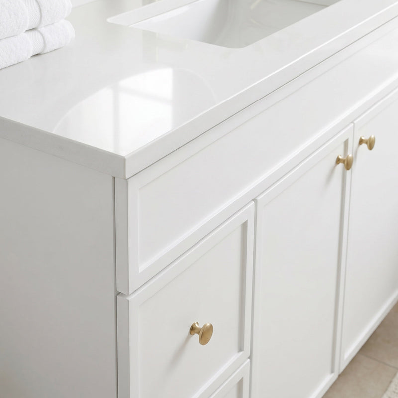 42" White Slim Shaker Bathroom Vanity with Quartz Top