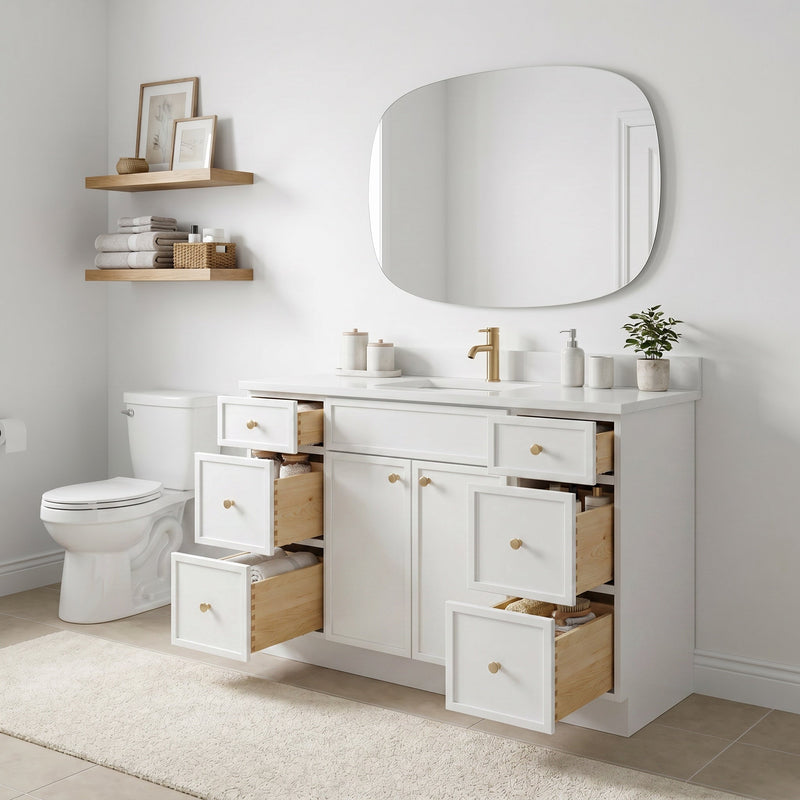 48" White Slim Shaker Bathroom Vanity with Quartz Top