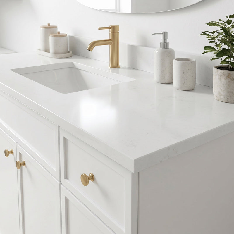 48" White Slim Shaker Bathroom Vanity with Quartz Top