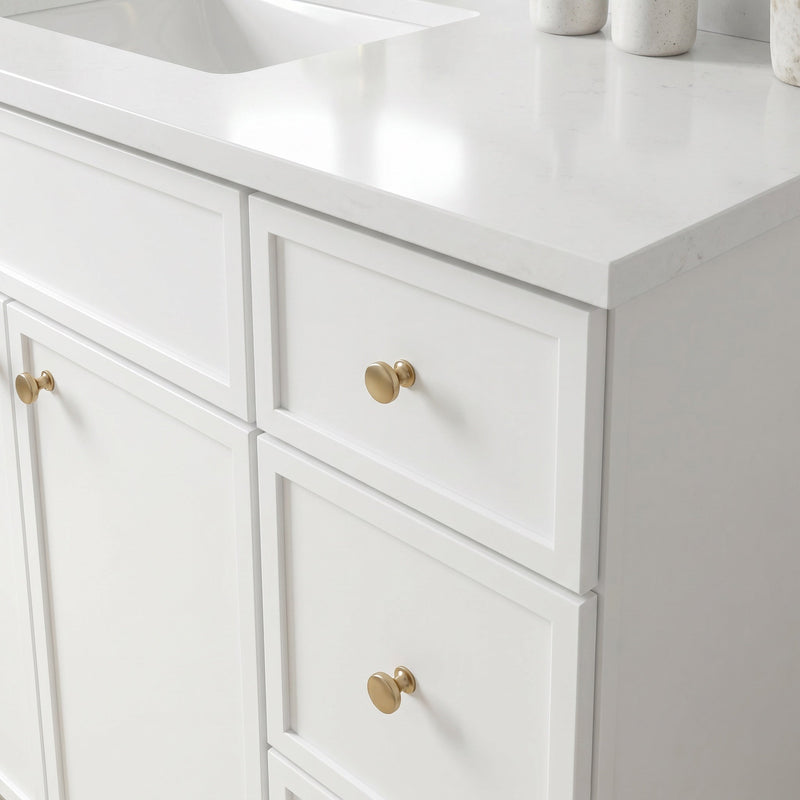 48" White Slim Shaker Bathroom Vanity with Quartz Top