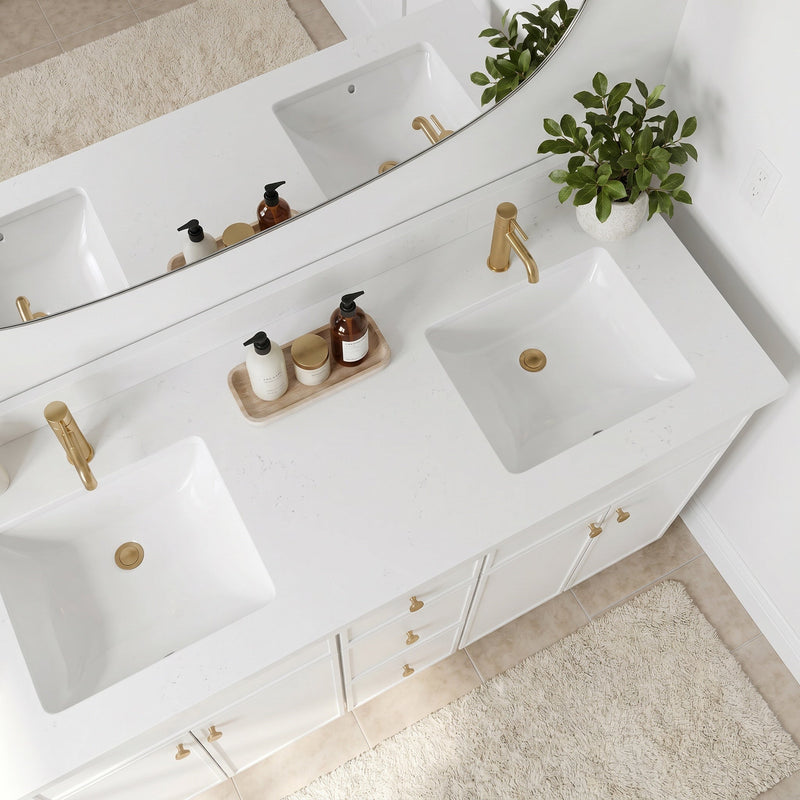 60" White Slim Shaker Bathroom Vanity with Quartz Top – Double Sink
