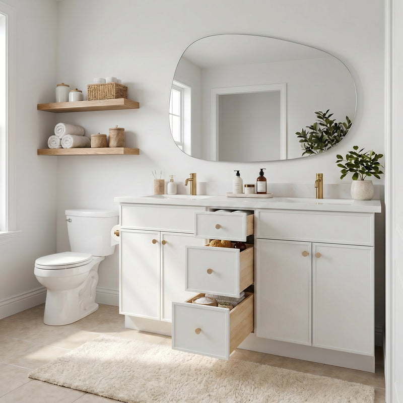 60" White Slim Shaker Bathroom Vanity with Quartz Top – Double Sink
