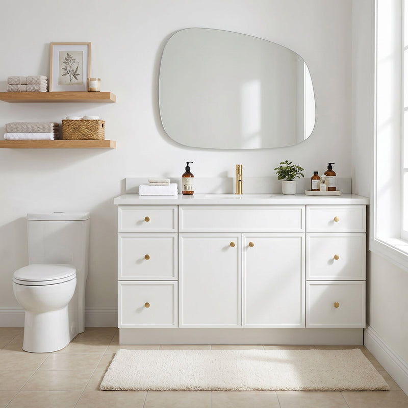 60" White Slim Shaker Bathroom Vanity with Quartz Top – Single Sink