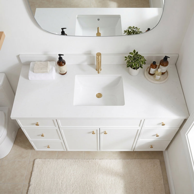 60" White Slim Shaker Bathroom Vanity with Quartz Top – Single Sink