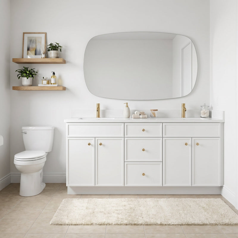 72" White Slim Shaker Bathroom Vanity with Quartz Top – Double Sink