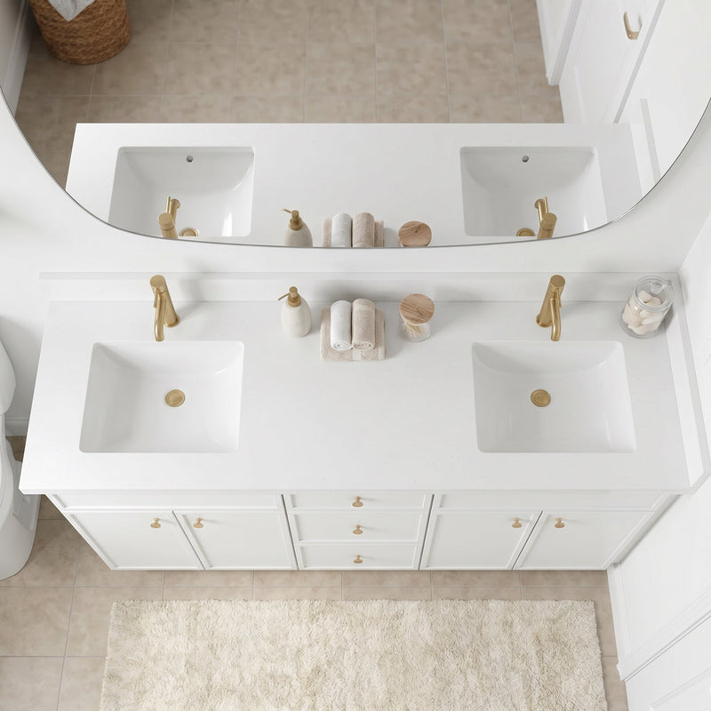 72" White Slim Shaker Bathroom Vanity with Quartz Top – Double Sink