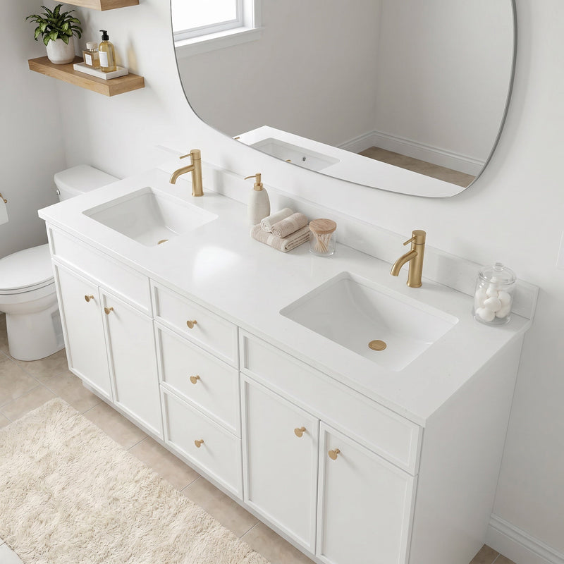 72" White Slim Shaker Bathroom Vanity with Quartz Top – Double Sink