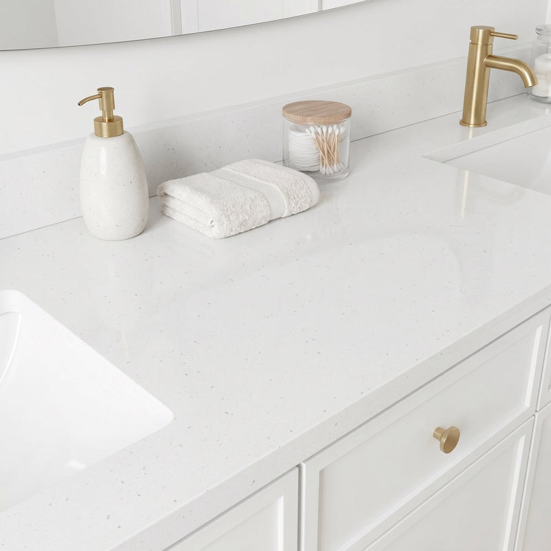 72" White Slim Shaker Bathroom Vanity with Quartz Top – Double Sink