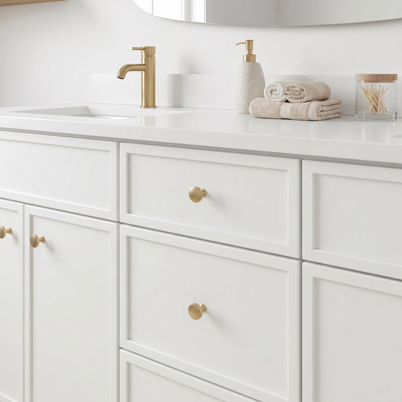 72" White Slim Shaker Bathroom Vanity with Quartz Top – Double Sink