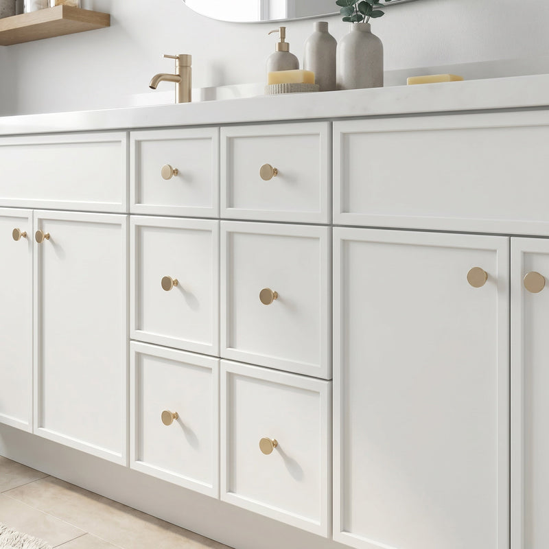 84" White Slim Shaker Bathroom Vanity with Quartz Top – 6 Drawers