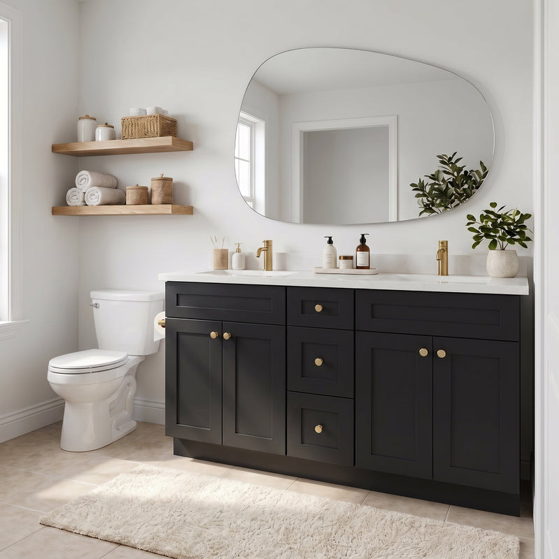 60" Slim Shaker Bathroom Vanity – Black – Double Sink