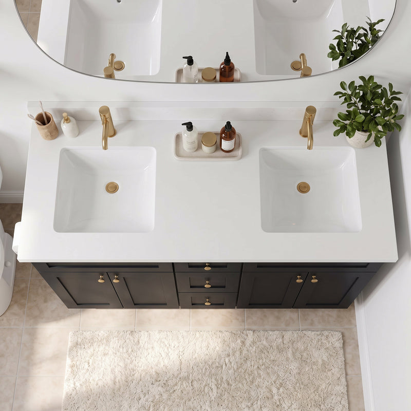 60" Slim Shaker Bathroom Vanity – Black – Double Sink