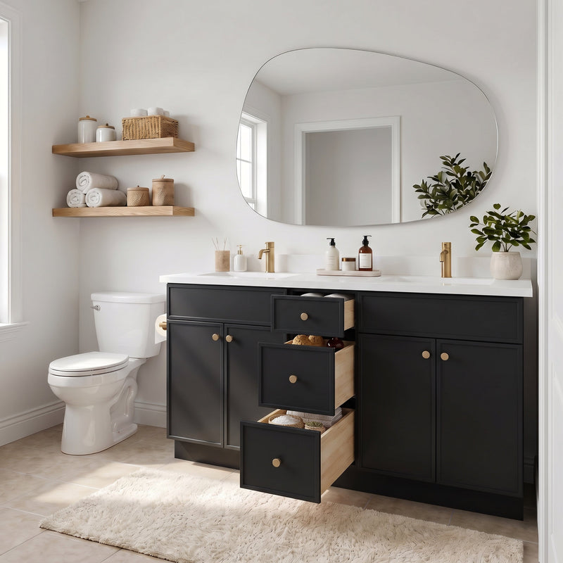 60" Slim Shaker Bathroom Vanity – Black – Double Sink
