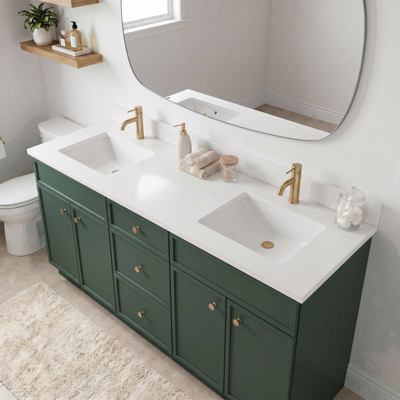 72" Slim Shaker Bathroom Vanity – Forest Green – Double Sink