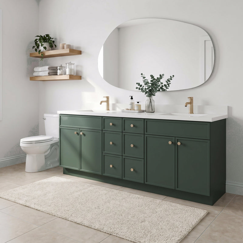 84" Slim Shaker Bathroom Vanity – Forest Green – 6 Drawers