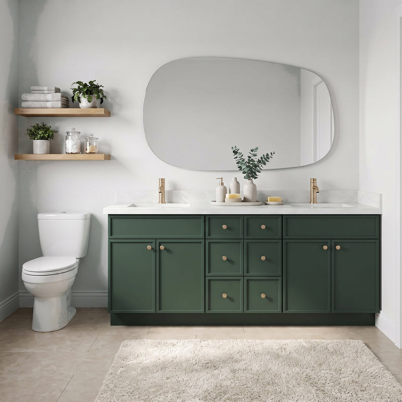 84" Slim Shaker Bathroom Vanity – Forest Green – 6 Drawers