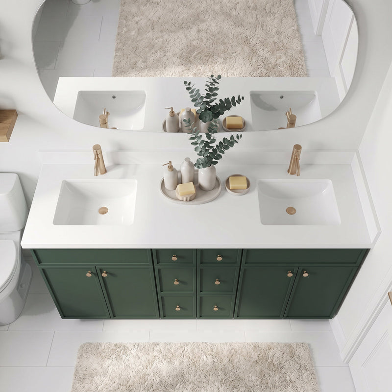 84" Slim Shaker Bathroom Vanity – Forest Green – 6 Drawers
