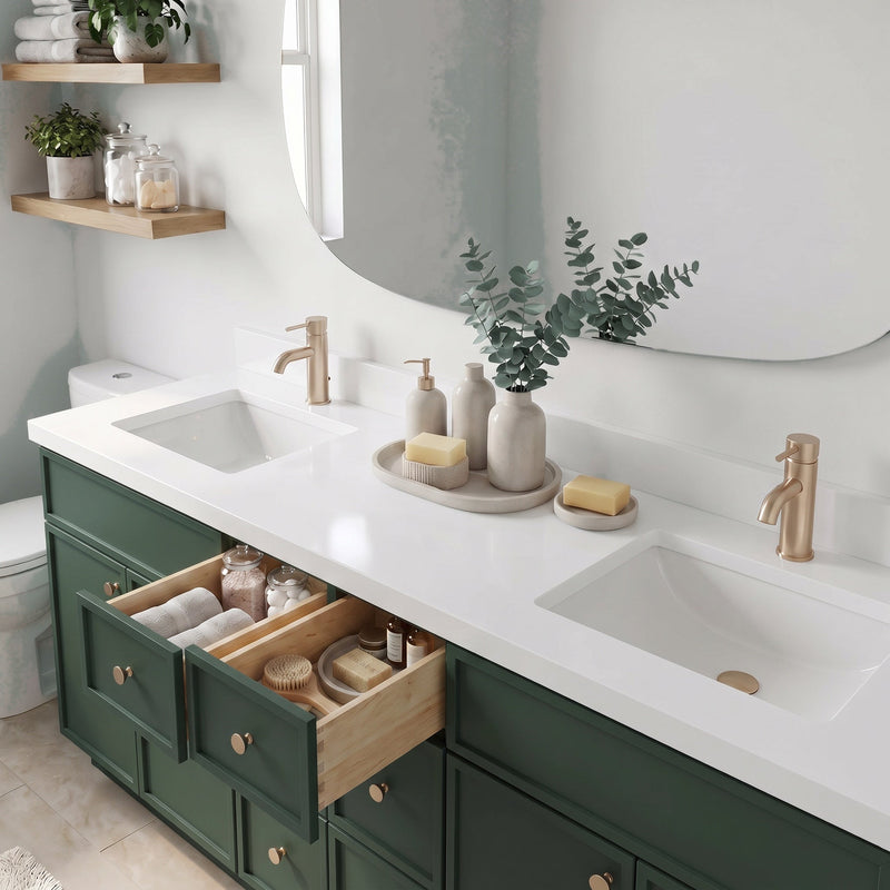 84" Slim Shaker Bathroom Vanity – Forest Green – 6 Drawers