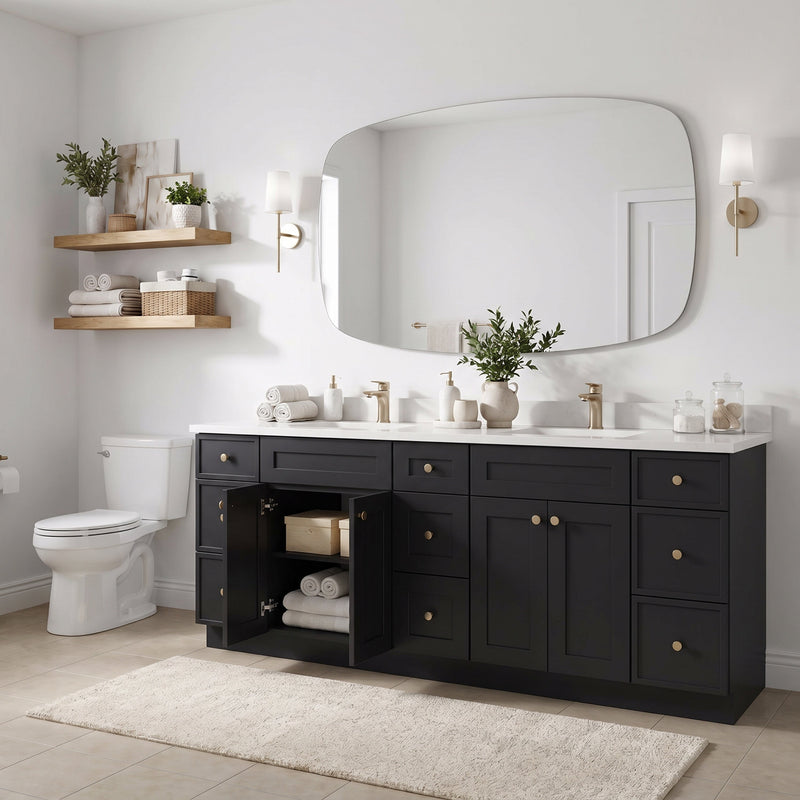 84" Slim Shaker Bathroom Vanity – Black – 9 Drawers