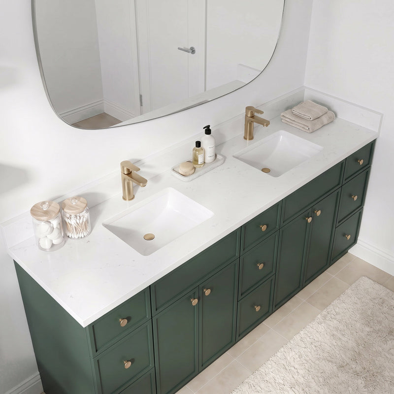 84" Slim Shaker Bathroom Vanity – Forest Green – 9 Drawers