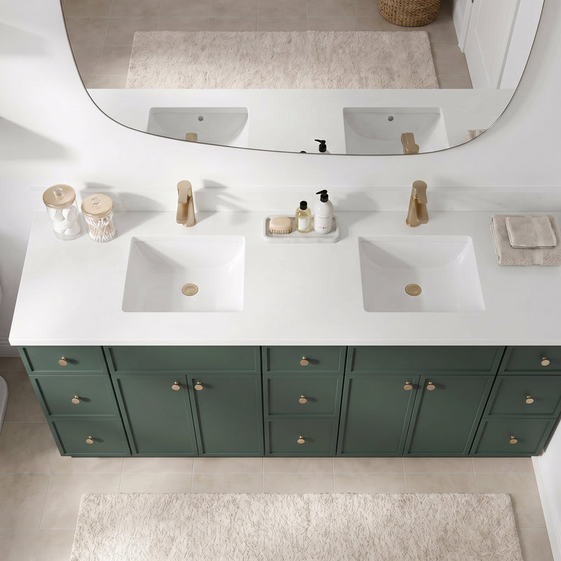 84" Slim Shaker Bathroom Vanity – Forest Green – 9 Drawers