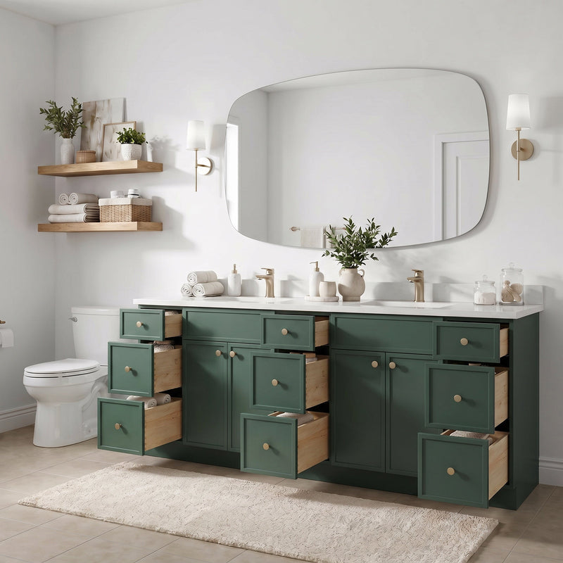 84" Slim Shaker Bathroom Vanity – Forest Green – 9 Drawers