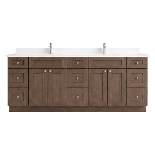84" Coffee Bean Shaker Bathroom Vanity with Quartz Top – Double Sink