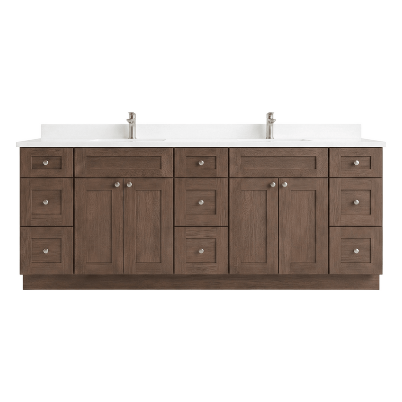84" Coffee Bean Shaker Bathroom Vanity with Quartz Top – Double Sink