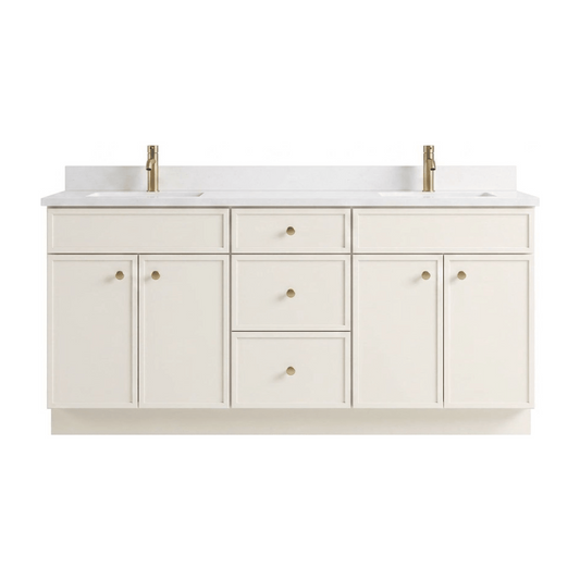 72" Off White Slim Shaker Bathroom Vanity with Quartz Top – Double Sink